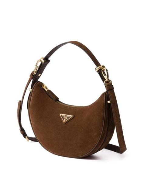 Prada Arqué Logo Suede Shoulder Bag in Brown .